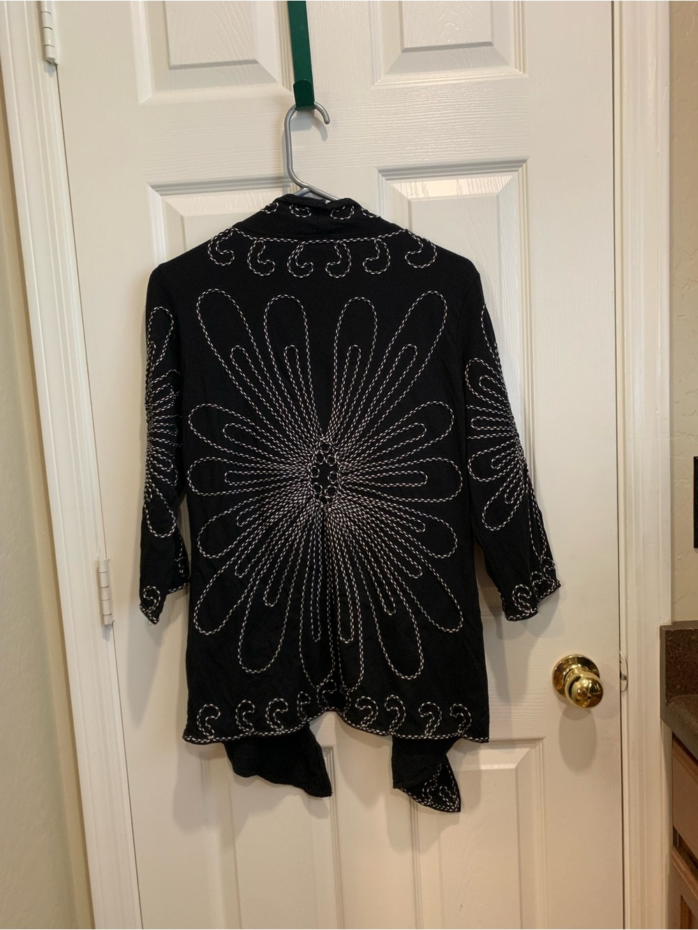 Lauren Michelle Black Open-Front Cardigan with White Embroidery - Picture 6 of 8